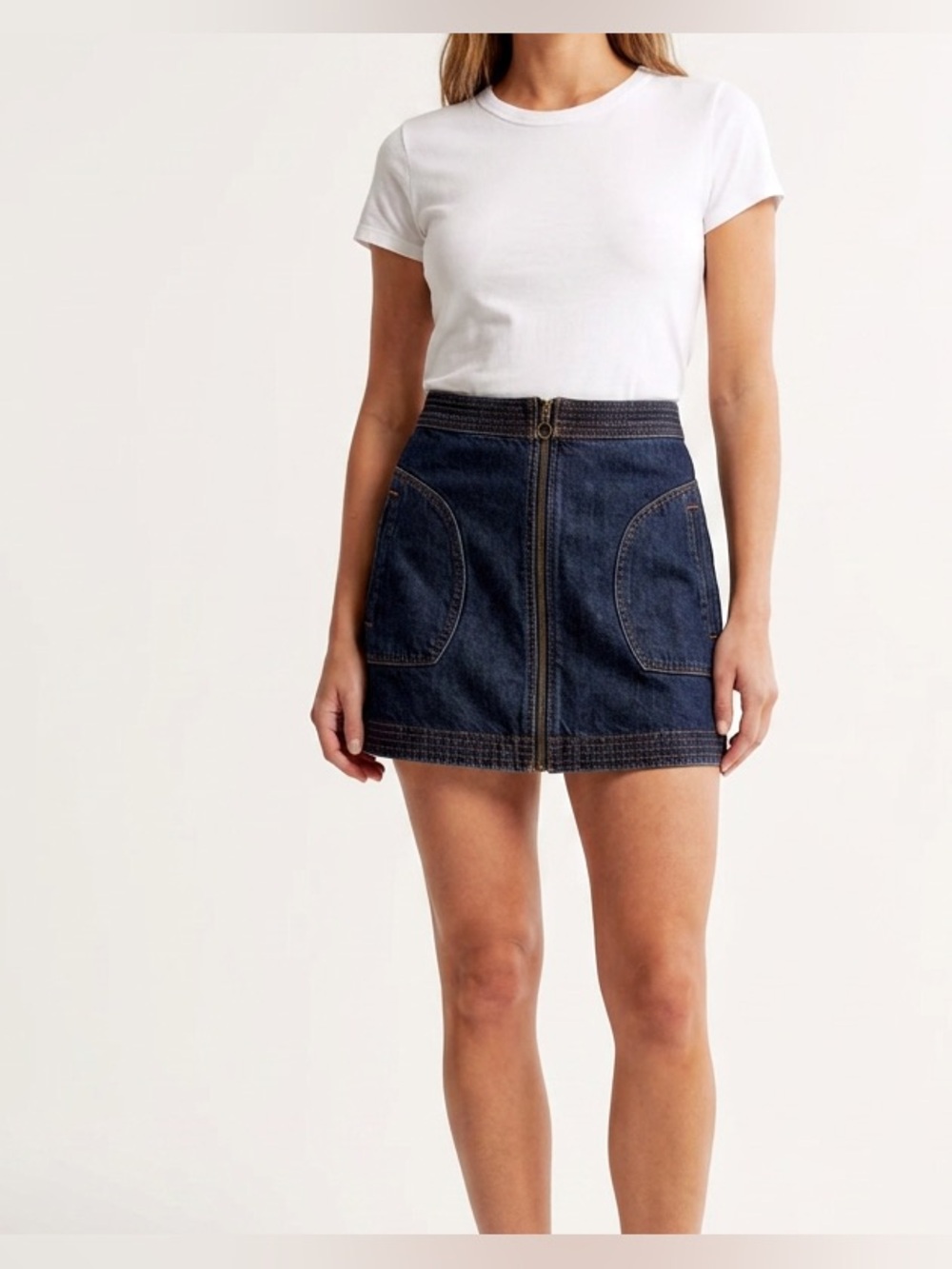 Abercrombie & Fitch Dark Wash Zip Front Denim Mini Skirt Size 6 Y2K